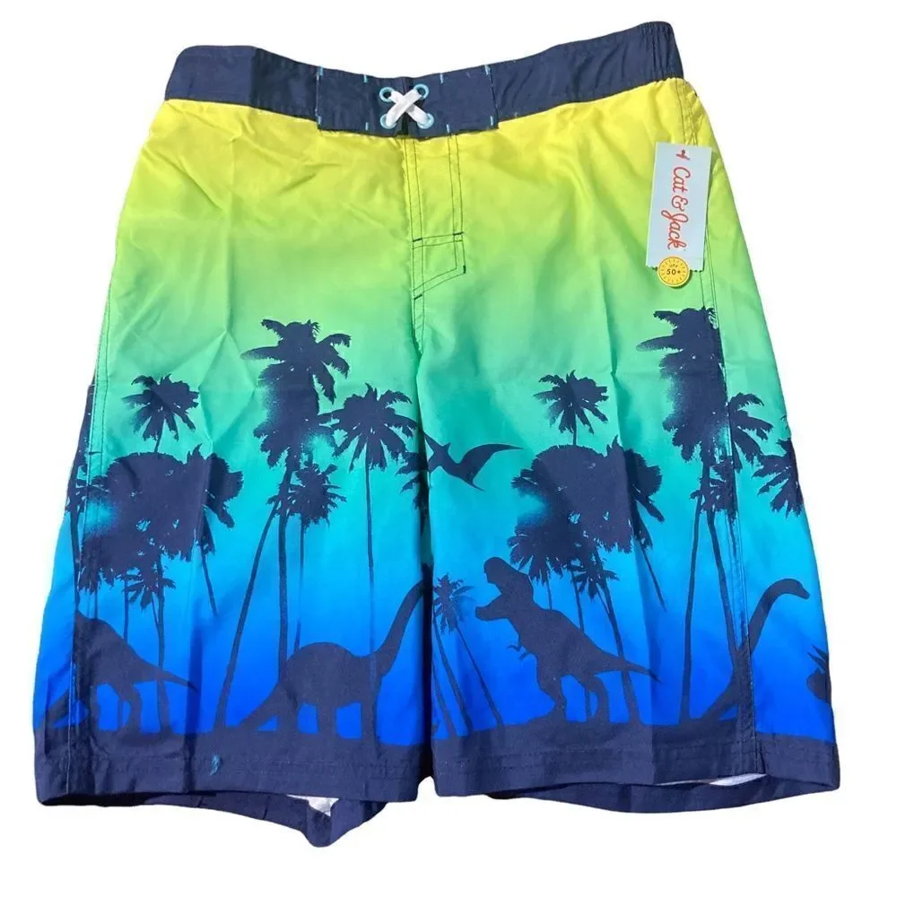 CAT & JACK FANTASTIC DINOSAUR SWIM TRUNKS / SZ: BOYS 16: HUSKY / NWT